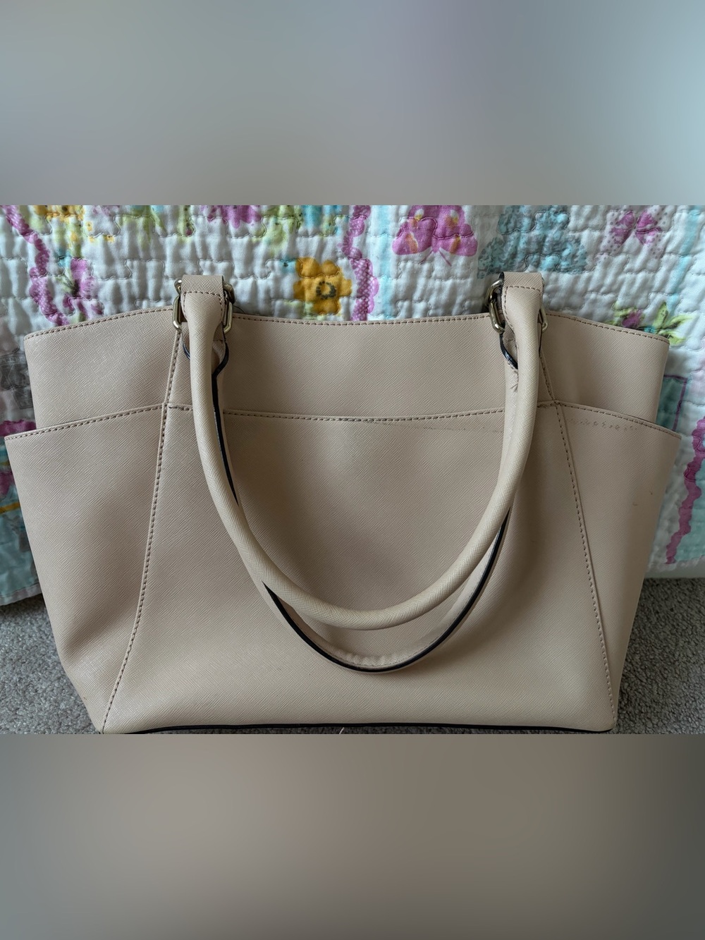 Calvin Klein Beige Saffiano Shoulder Bag with Gold Hardware - Picture 2 of 6